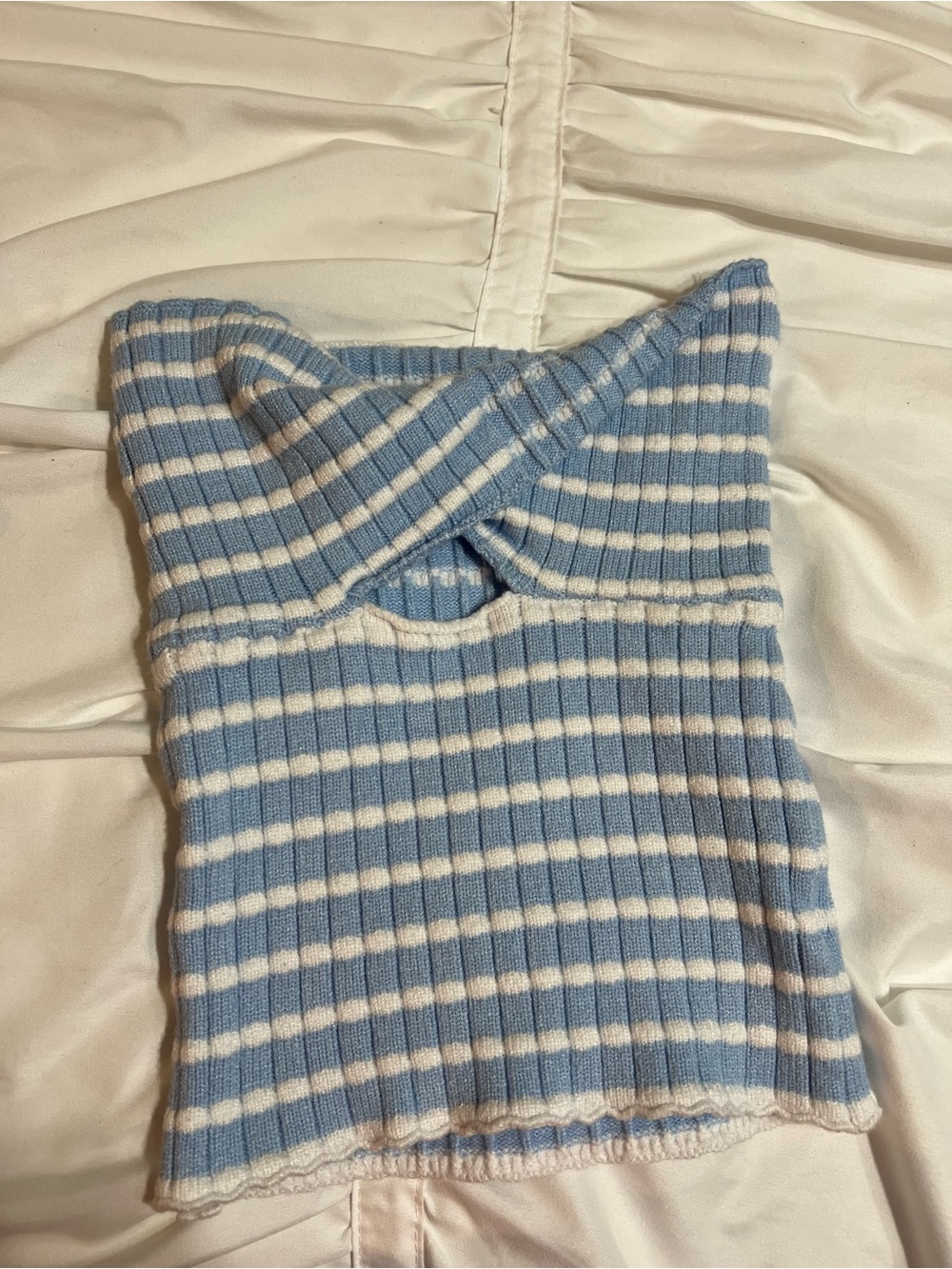 Striped Blue and White Women's Ribbed Sweater Top